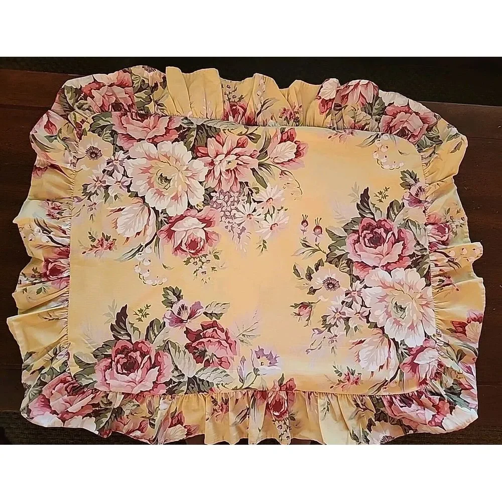 Vintage RALPH LAUREN Sophie Brooke STD Pillow Case & Sham Yellow Floral‎ RUFFLED
